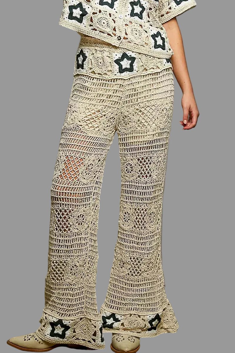 POL Openwork Crochet Flare Pants with Contrast Star - Blu Lotus Boutique