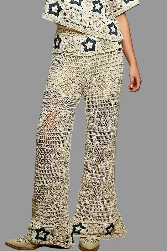 POL Openwork Crochet Flare Pants with Contrast Star - Blu Lotus Boutique