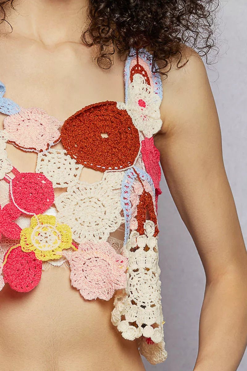 POL Openwork Floral Cropped Crochet Cami - Blu Lotus Boutique