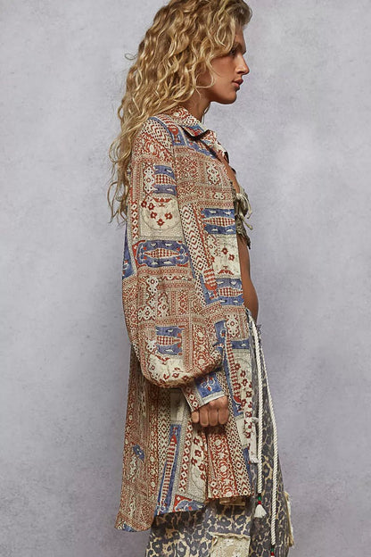 POL Printed Button Down Balloon Sleeve Shirt - Blu Lotus Boutique