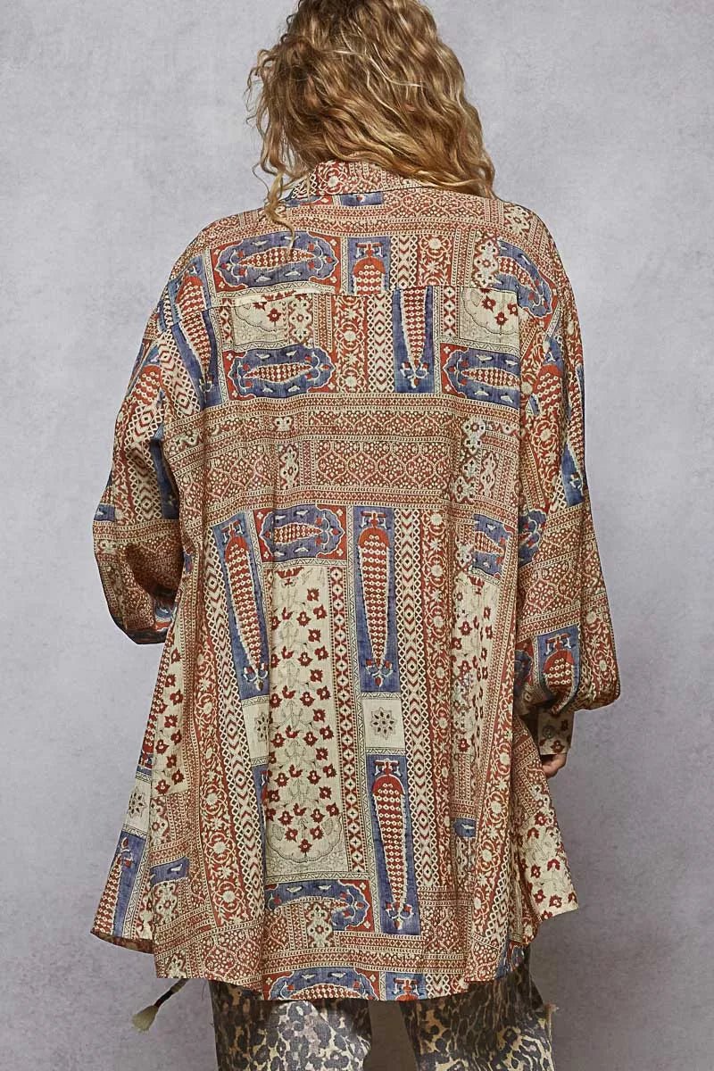 POL Printed Button Down Balloon Sleeve Shirt - Blu Lotus Boutique