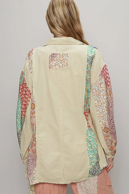 POL Printed Button Up Oversized Shirt - Blu Lotus Boutique