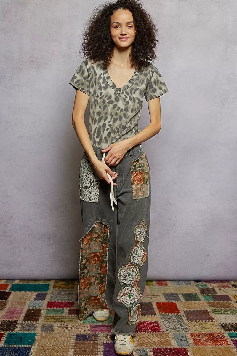 POL Printed V - Neck Short Sleeve T-Shirt - Blu Lotus Boutique