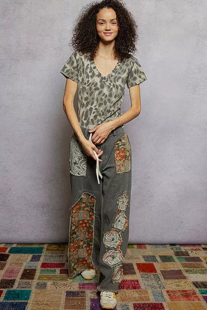 POL Printed V - Neck Short Sleeve T-Shirt - Blu Lotus Boutique