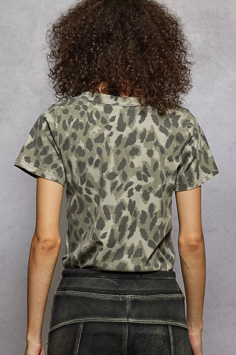 POL Printed V - Neck Short Sleeve T-Shirt - Blu Lotus Boutique