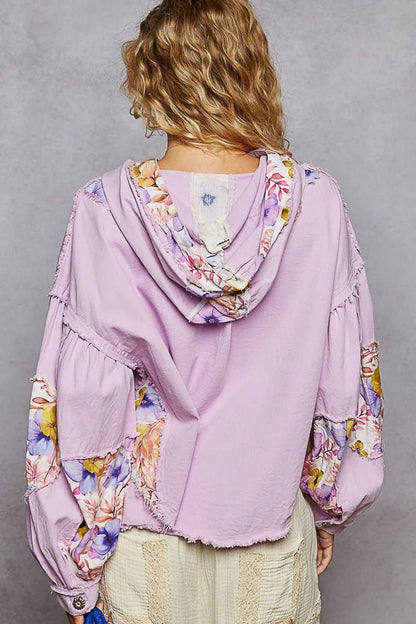 POL Raw Hem Floral Print Cropped Hooded Jacket - Blu Lotus Boutique