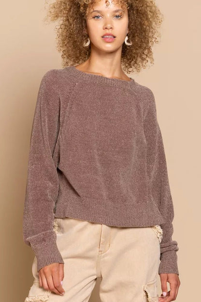 POL Round Neck Backless Sweater with Ribbed Edge - Blu Lotus Boutique