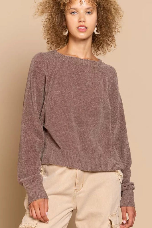 POL Round Neck Backless Sweater with Ribbed Edge - Blu Lotus Boutique