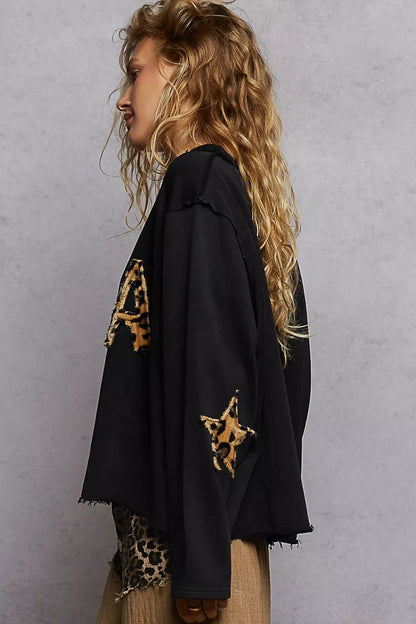 POL Round Neck Long Sleeve French Terry Sweatshirt with USA Letter Animal Patch - Blu Lotus Boutique