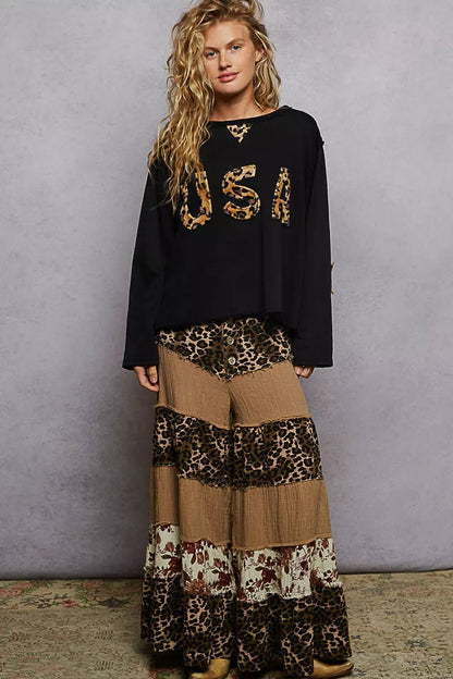 POL Round Neck Long Sleeve French Terry Sweatshirt with USA Letter Animal Patch - Blu Lotus Boutique