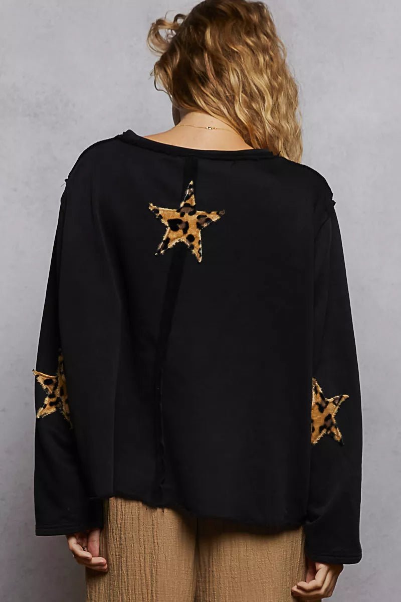 POL Round Neck Long Sleeve French Terry Sweatshirt with USA Letter Animal Patch - Blu Lotus Boutique