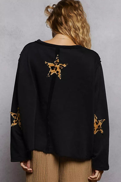 POL Round Neck Long Sleeve French Terry Sweatshirt with USA Letter Animal Patch - Blu Lotus Boutique