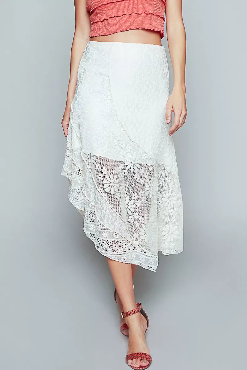POL Ruffled Floral Lace Skirt with Unbalanced Hem - Blu Lotus Boutique