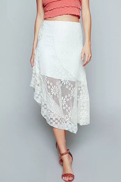 POL Ruffled Floral Lace Skirt with Unbalanced Hem - Blu Lotus Boutique