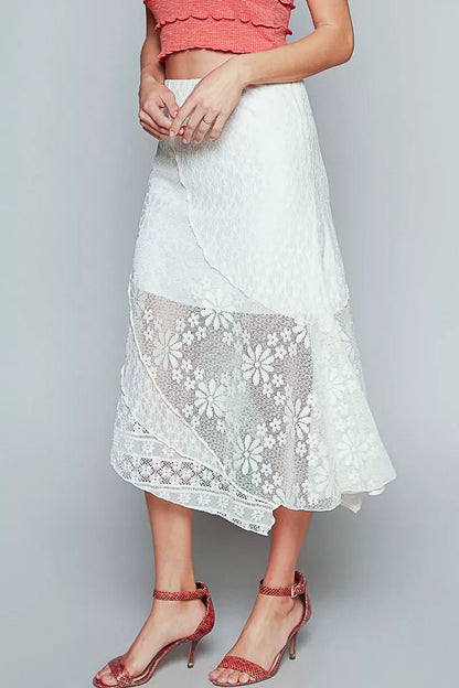 POL Ruffled Floral Lace Skirt with Unbalanced Hem - Blu Lotus Boutique