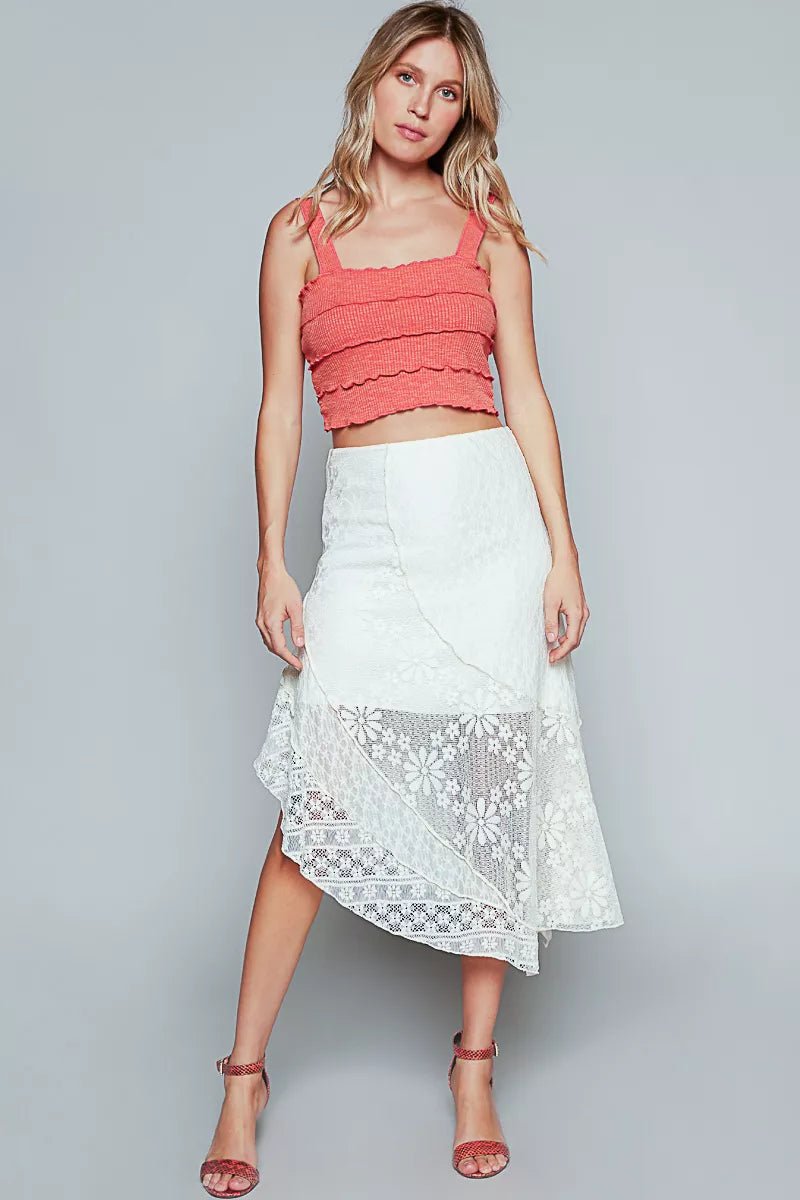 POL Ruffled Floral Lace Skirt with Unbalanced Hem - Blu Lotus Boutique