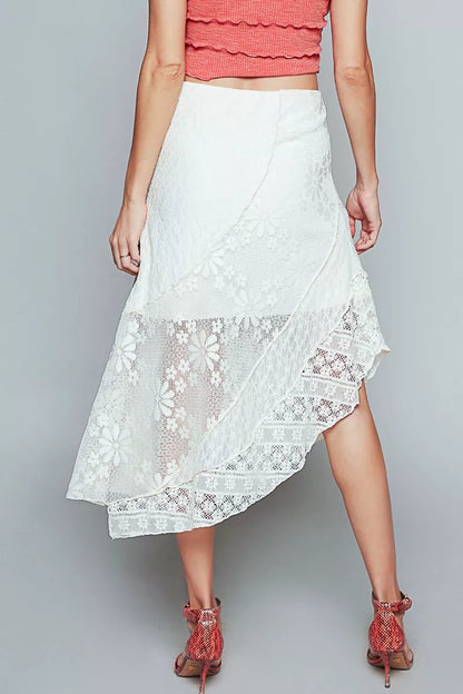 POL Ruffled Floral Lace Skirt with Unbalanced Hem - Blu Lotus Boutique