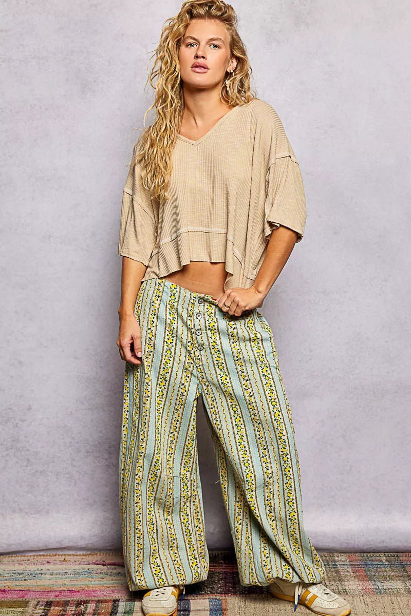 POL Short Sleeve Ccopped Rib T-Shirt with Contrast Stitch Detail - Blu Lotus Boutique