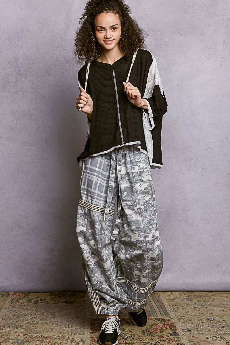 POL Short Sleeve Hoodie Top with Lace Detail - Blu Lotus Boutique