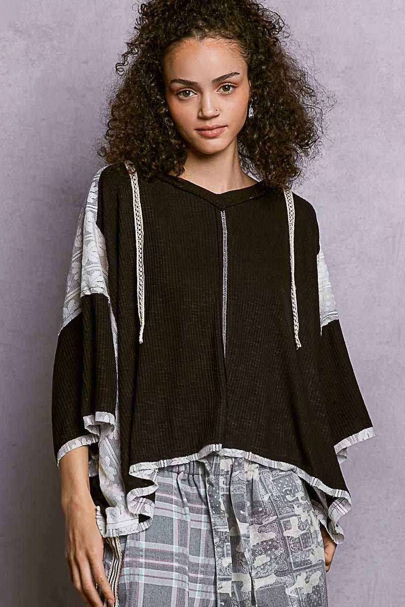 POL Short Sleeve Hoodie Top with Lace Detail - Blu Lotus Boutique