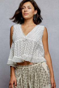 POL Textured Lace Cropped Tank with Trim Detail - Blu Lotus Boutique