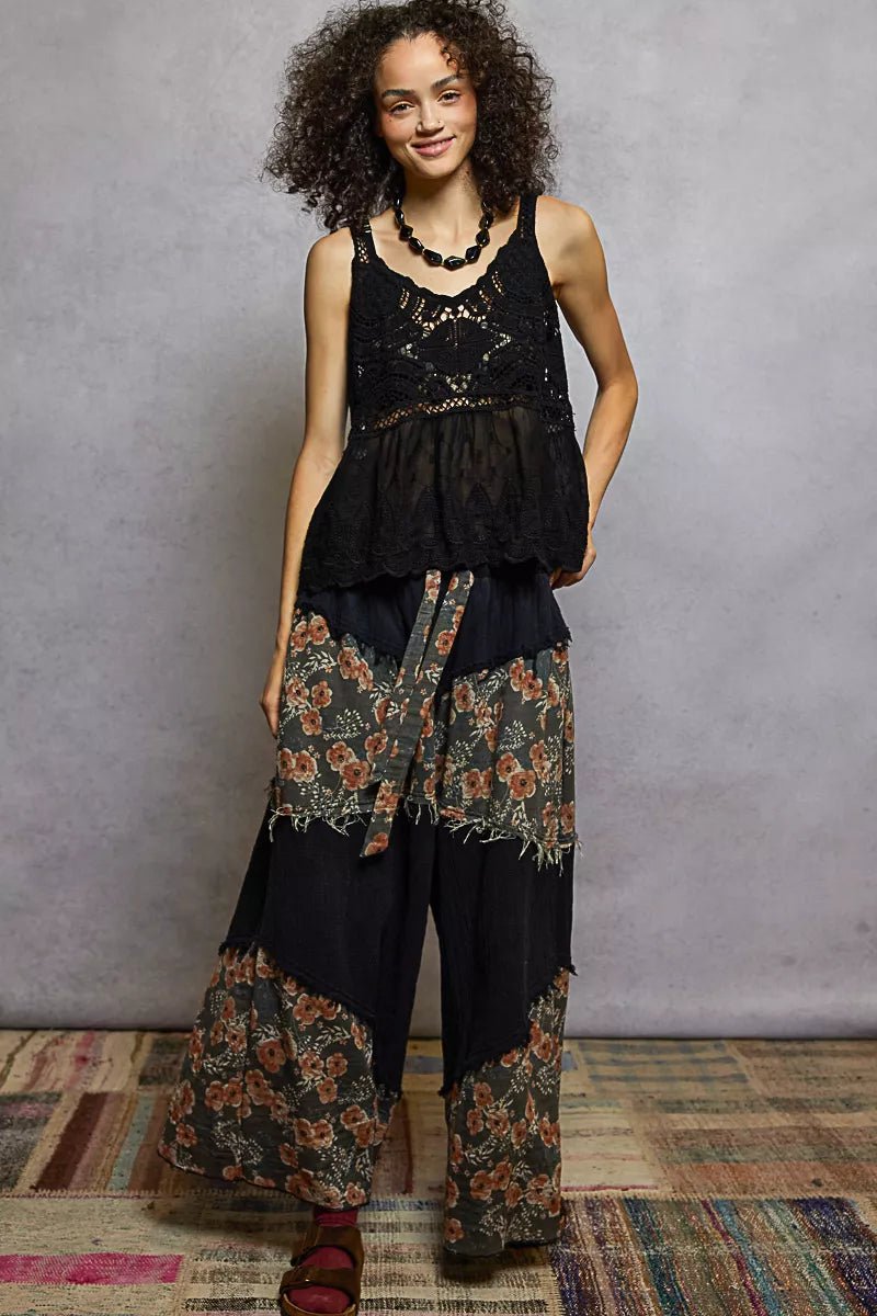 POL V - Neck Crochet Tank with Floral Embroidery Detail - Blu Lotus Boutique