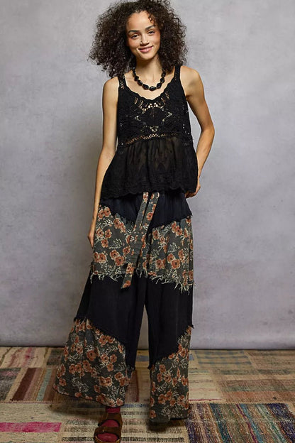 POL V - Neck Crochet Tank with Floral Embroidery Detail - Blu Lotus Boutique