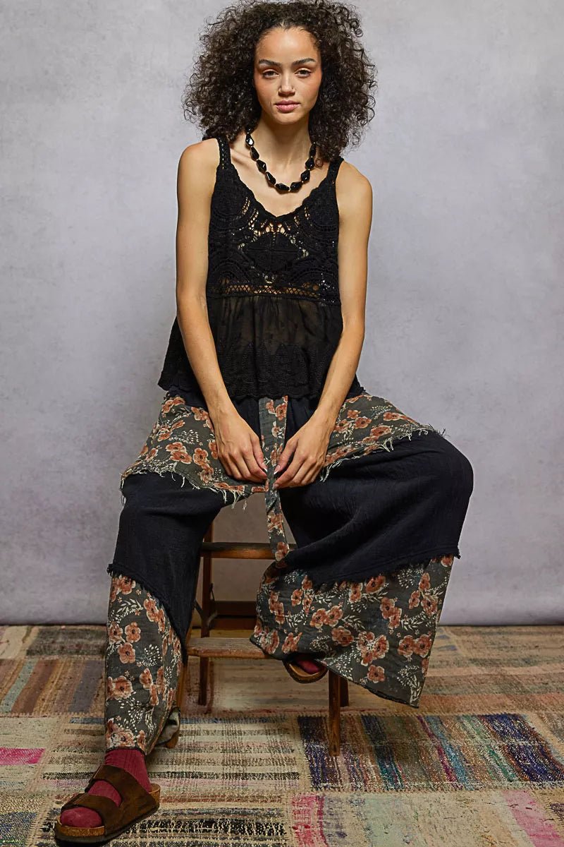 POL V - Neck Crochet Tank with Floral Embroidery Detail - Blu Lotus Boutique