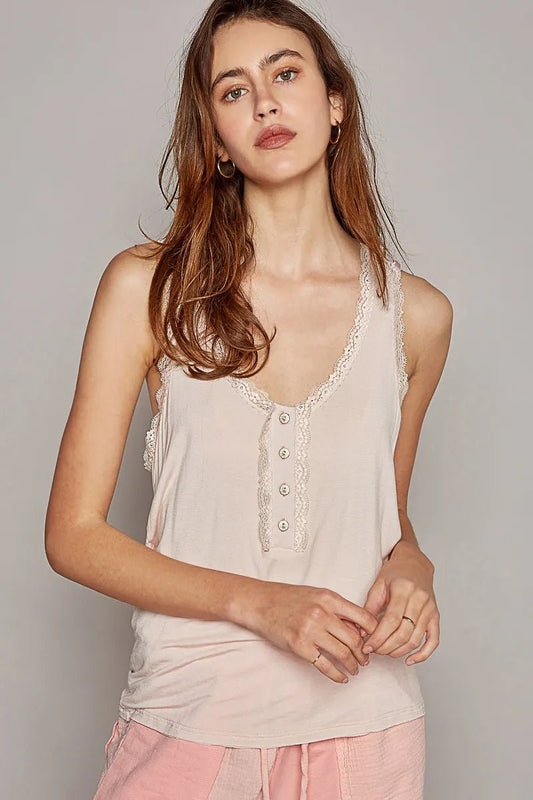 POL V - Neck Cutout Tank with Trim Detail - Blu Lotus Boutique