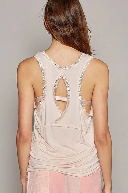 POL V - Neck Cutout Tank with Trim Detail - Blu Lotus Boutique