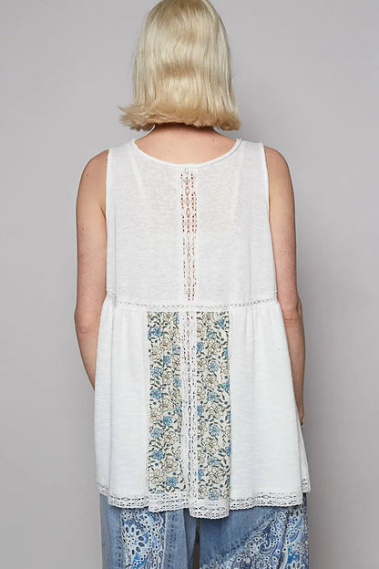 POL V Neck Sleeveless Tank Top with Lace Detail - Blu Lotus Boutique