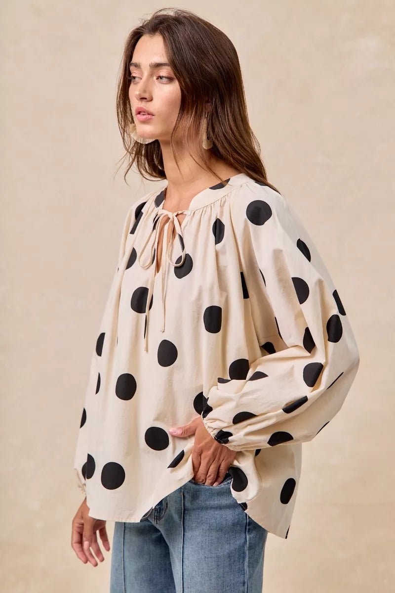 Polka Dot Exaggerated Balloon Sleeves Blouse - Blu Lotus Boutique