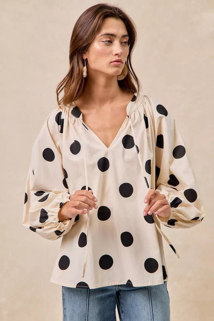 Polka Dot Exaggerated Balloon Sleeves Blouse - Blu Lotus Boutique