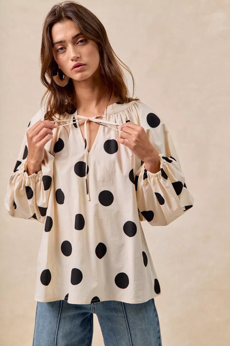 Polka Dot Exaggerated Balloon Sleeves Blouse - Blu Lotus Boutique
