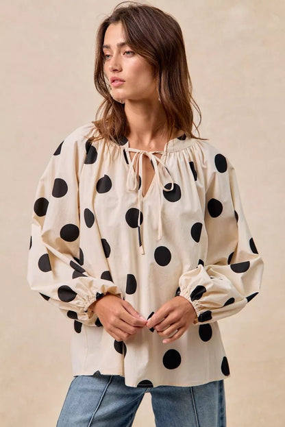 Polka Dot Exaggerated Balloon Sleeves Blouse - Blu Lotus Boutique