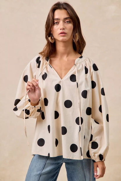 Polka Dot Exaggerated Balloon Sleeves Blouse - Blu Lotus Boutique