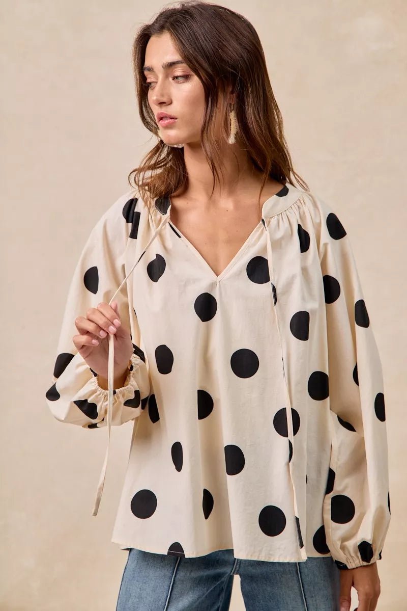 Polka Dot Exaggerated Balloon Sleeves Blouse - Blu Lotus Boutique