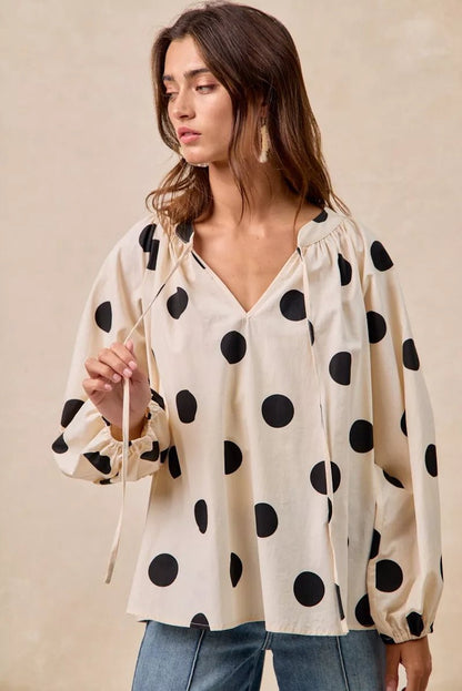 Polka Dot Exaggerated Balloon Sleeves Blouse - Blu Lotus Boutique
