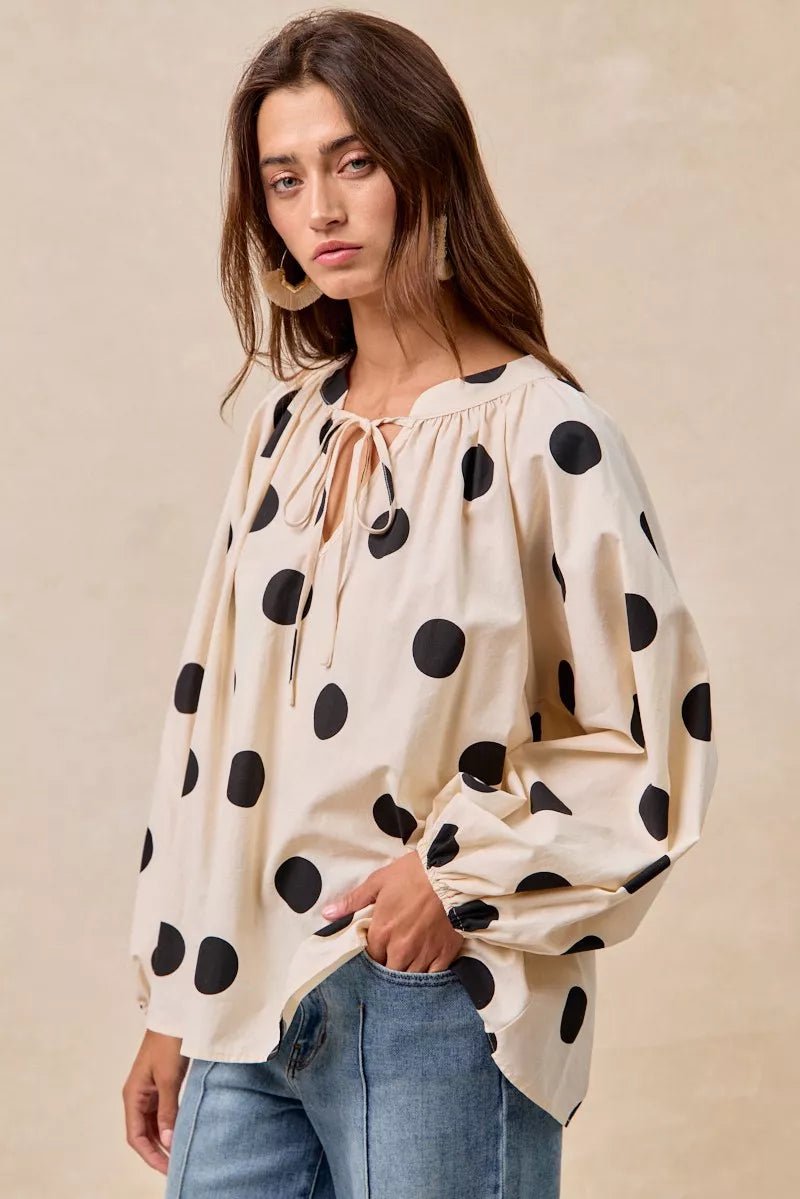 Polka Dot Exaggerated Balloon Sleeves Blouse - Blu Lotus Boutique