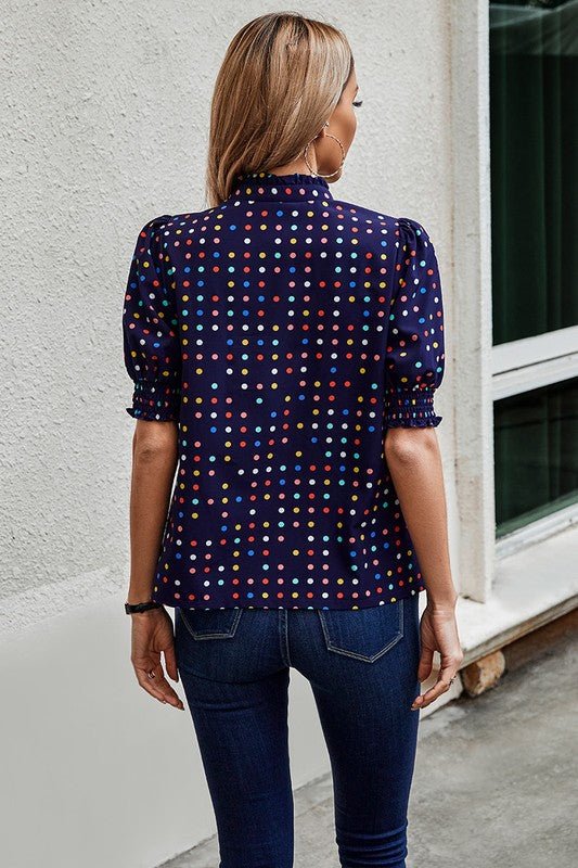 Polka Dot Print Puff Sleeve Loose Shirt - Blu Lotus Boutique