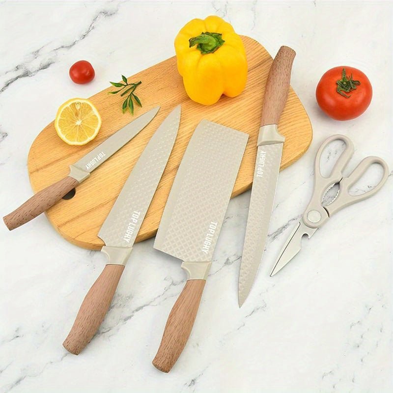 Premium Stainless Steel 6pc Knife Set with Wooden Handles - Blu Lotus Boutique