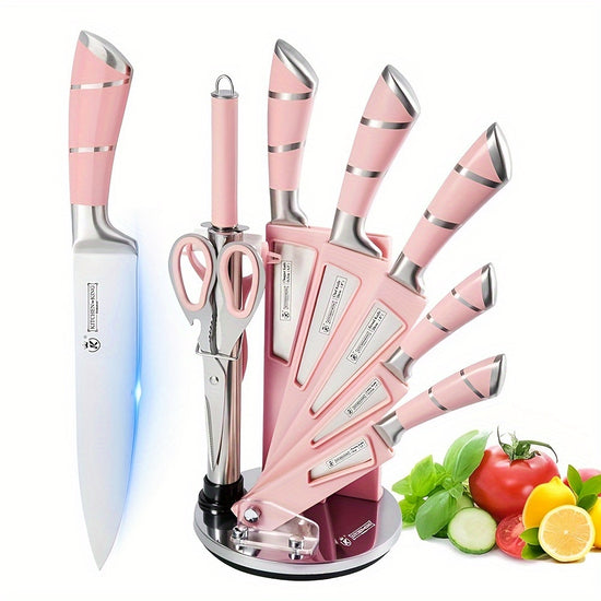 Pink Professional Chef Knife Set with Acrylic Stand