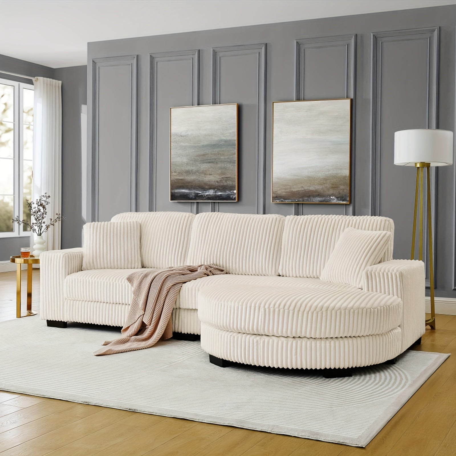 Extra Large Modular Corduroy Cloud Sofa with Footstool