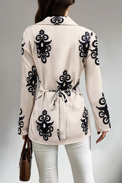 Print Button Cross Asymmetrical Hem Fit Blouse - Blu Lotus Boutique