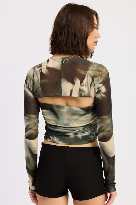 PRINTED MESH TUBE TOP WITH DETACHABLE SHRUG - Blu Lotus Boutique
