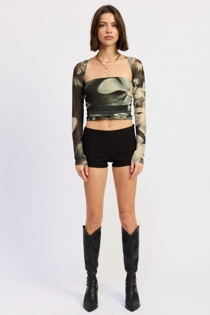 PRINTED MESH TUBE TOP WITH DETACHABLE SHRUG - Blu Lotus Boutique