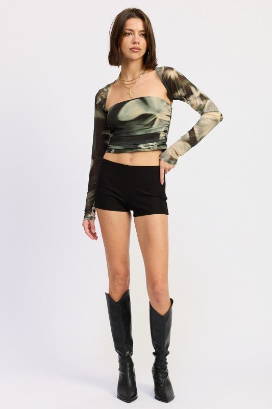 PRINTED MESH TUBE TOP WITH DETACHABLE SHRUG - Blu Lotus Boutique