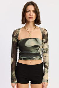 PRINTED MESH TUBE TOP WITH DETACHABLE SHRUG - Blu Lotus Boutique