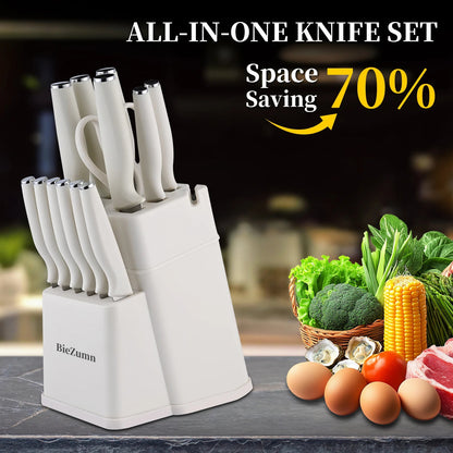 Professional Kitchen Knife Set Japanese - Style Knife Set Stainless Steel Knife Set with Knife Holder Sashimi Knife Suitable for Slicing Fish and Meat Kitchen Essentials White Non - Slip Handle Can Be Washed in a Washing Machine - Blu Lotus Boutique