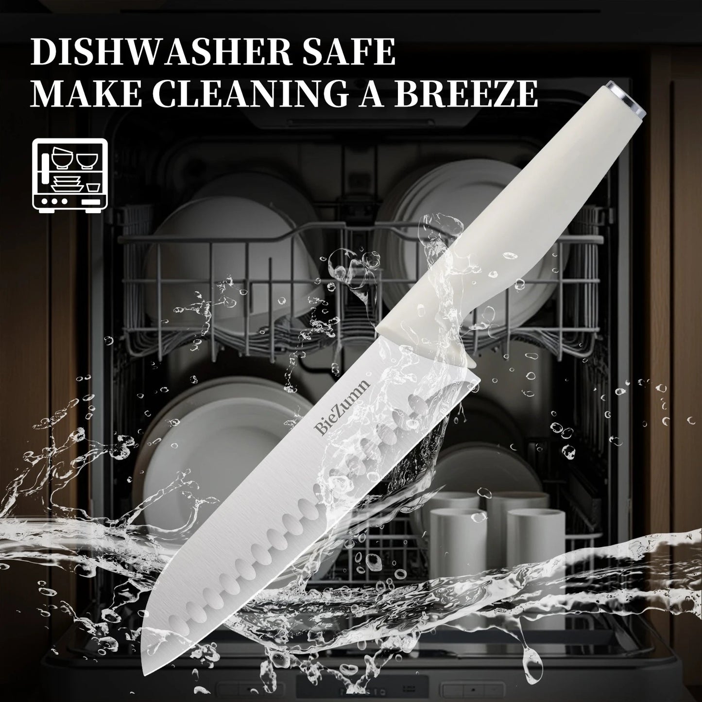 Professional Kitchen Knife Set Japanese - Style Knife Set Stainless Steel Knife Set with Knife Holder Sashimi Knife Suitable for Slicing Fish and Meat Kitchen Essentials White Non - Slip Handle Can Be Washed in a Washing Machine - Blu Lotus Boutique